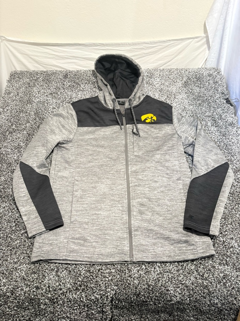 Gray and Black Full-Zip Hoodie with Yellow Iowa Hawkeye Logo size medium